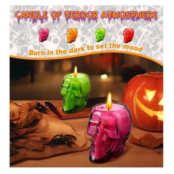 Halloween Candle Set for Home Decor, 4-Piece Skull Cup Candle Set - Picture 3 of 7